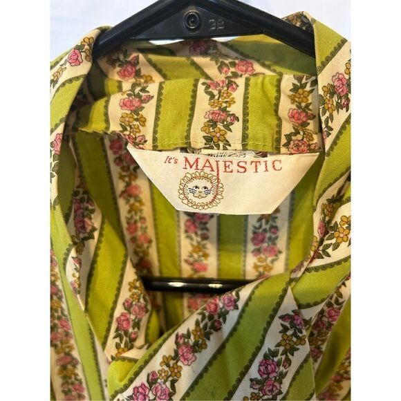 Vintage It’s Majestic union made ILGWU green white floral blouse sm/m - Picture 4 of 16